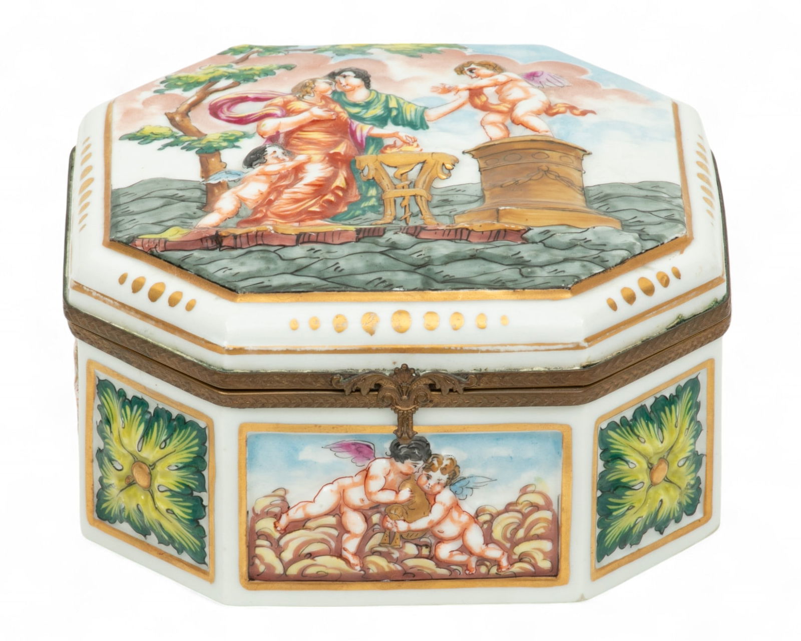 French Capo Di Monte Porcelain Hinged Lid Box H 3" W 5.8" Depth 6" (1 of 7)