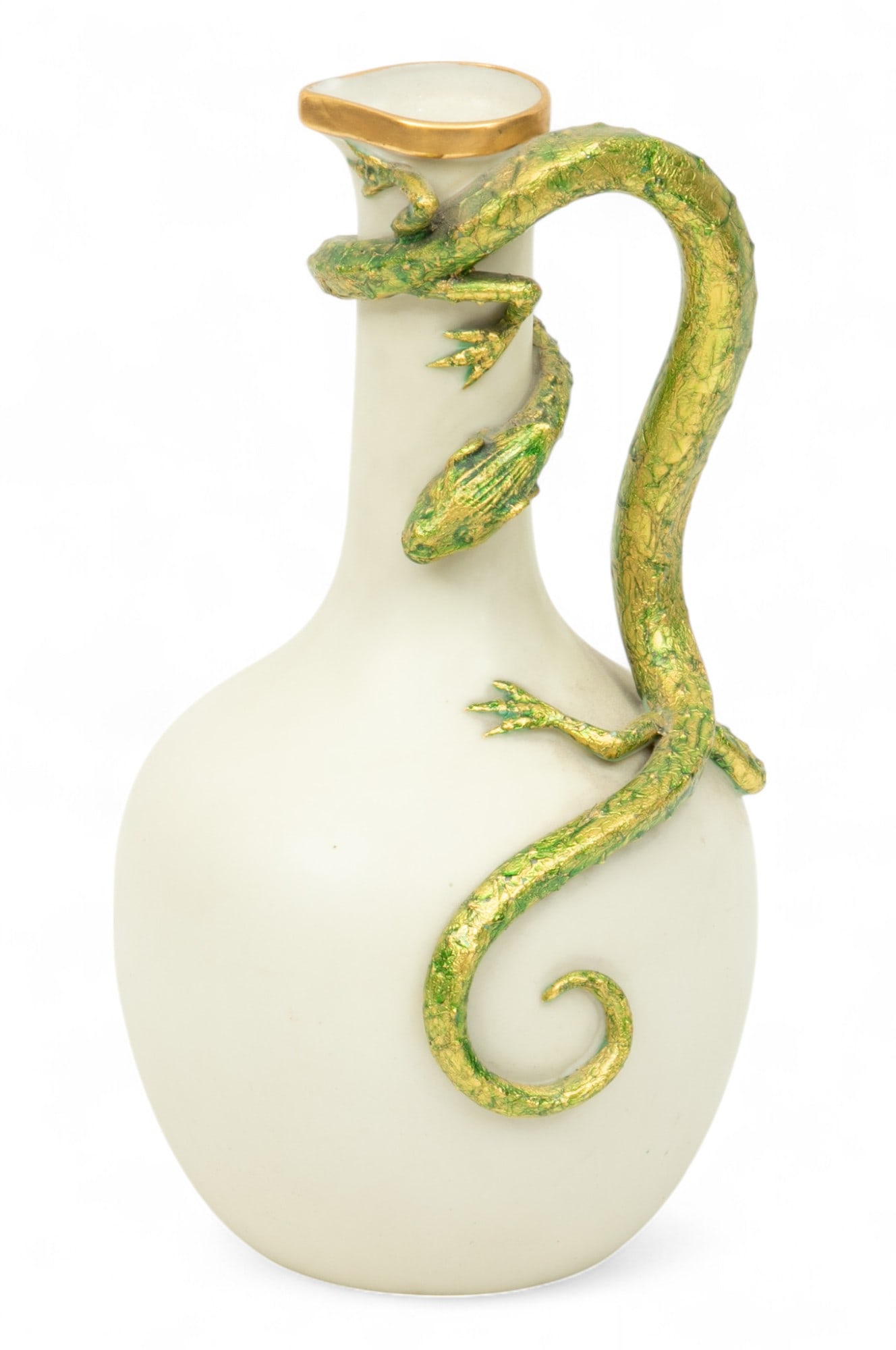 Royal Worcester (England) Porcelain Ewer Shape Vase , Coiled Serpent 1890 H 9.2" (1 of 5)