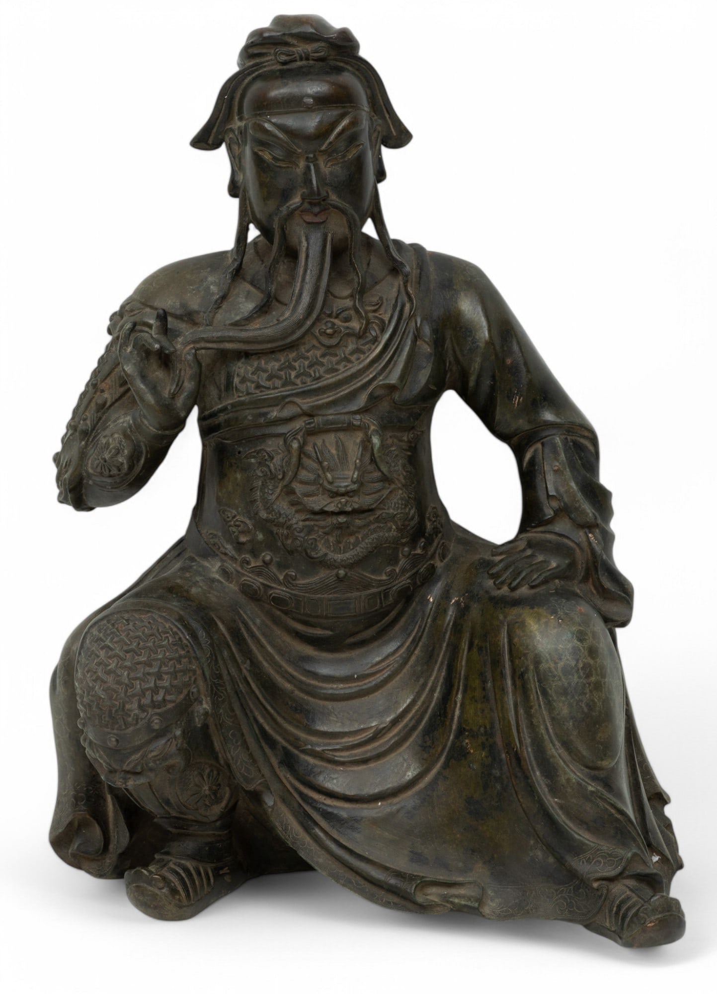 Chinese Bronze Sculpture, Seated Guan Yu H 18" W 12" Depth 8" (1 of 4)