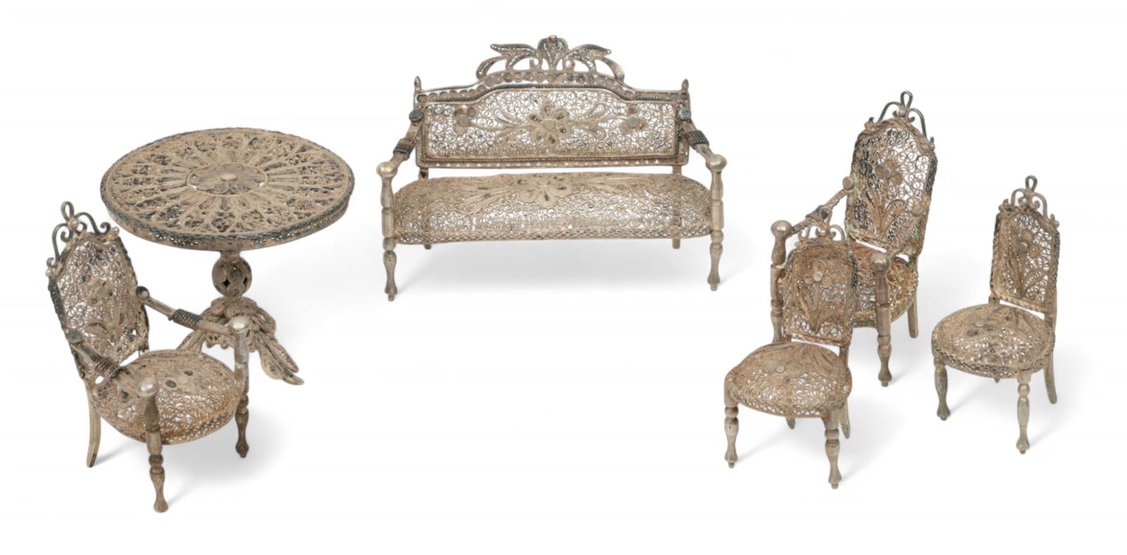Italian Silver Filigree Doll House Parlor Set 19020 H 2.9" W 8" 2.0t oz 6 PCS (1 of 8)