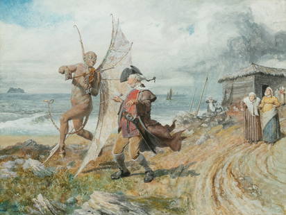 Valentine Walter Bromley (English, 1848-1877) Watercolor And Gouache on Paper, 1874, 'The De'il's: Valentine Walter Bromley (English, 1848-1877) Watercolor And Gouache on Paper, 1874, 'The De'il's Awa Wie the Exciseman' H 17.5" W 23.5" Signed and dated in the lower left. Titled on frame and label