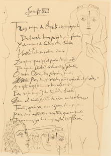 Pablo Picasso (Spanish, 1881-1973) Etching And Drypoint on Paper 1947-48, 'Soneto XVII (from Vingt: Pablo Picasso (Spanish, 1881-1973) Etching And Drypoint on Paper 1947-48, 'Soneto XVII (from Vingt Poèmes De Góngora)' H 14" W 10" Publisher: Les Grands Peintres Modernes et le Livre,
