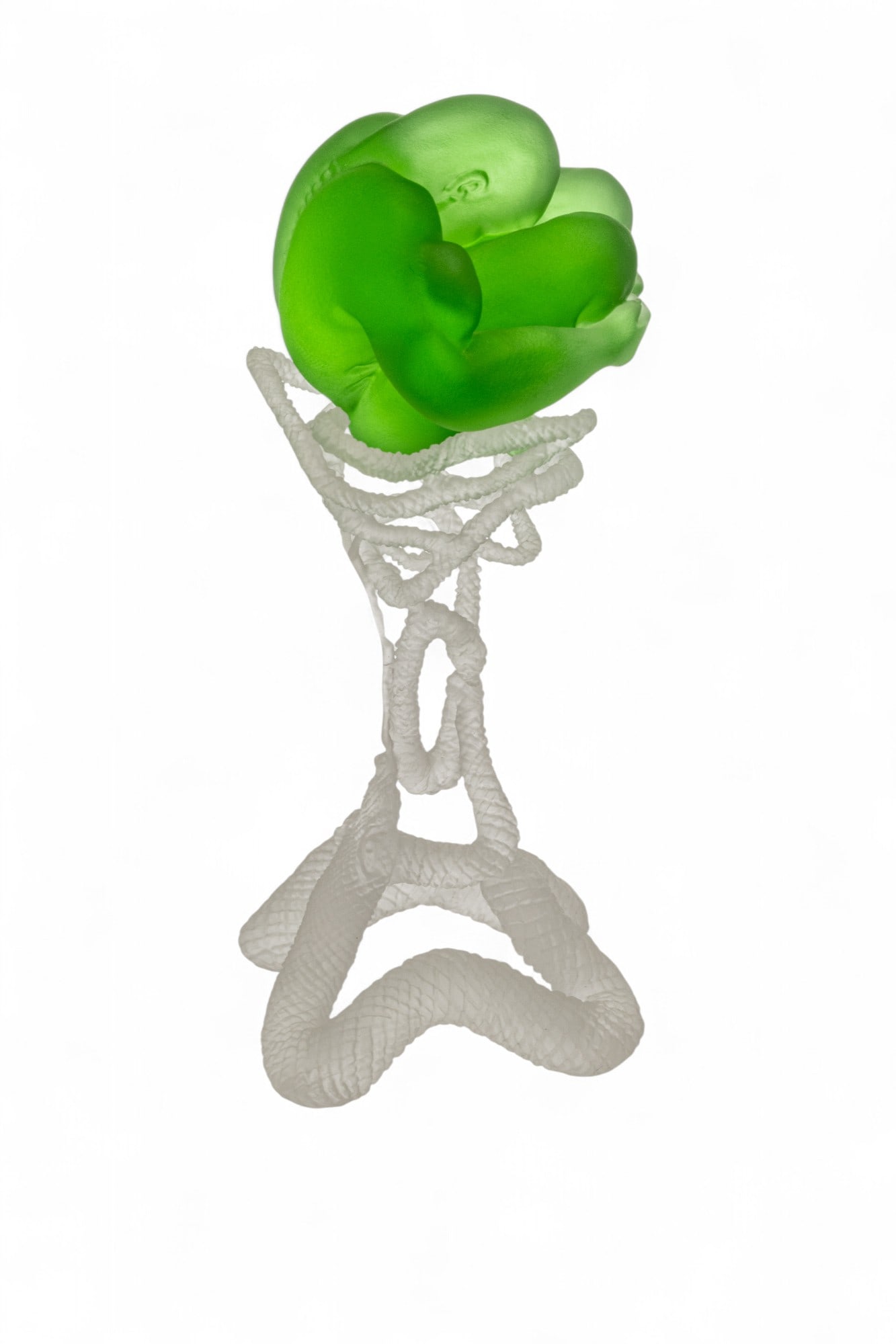 Barry Sautner (American) Kiln Cast, Carved And Sandblasted Glass, in Two Parts, Frosted Glass 1993 H: Barry Sautner (American) Kiln Cast, Carved And Sandblasted Glass, in Two Parts, Frosted Glass 1993 H 5.5" W 2" Incised to underside with artists signature, date and indiscernible letters 'JCS'. Green