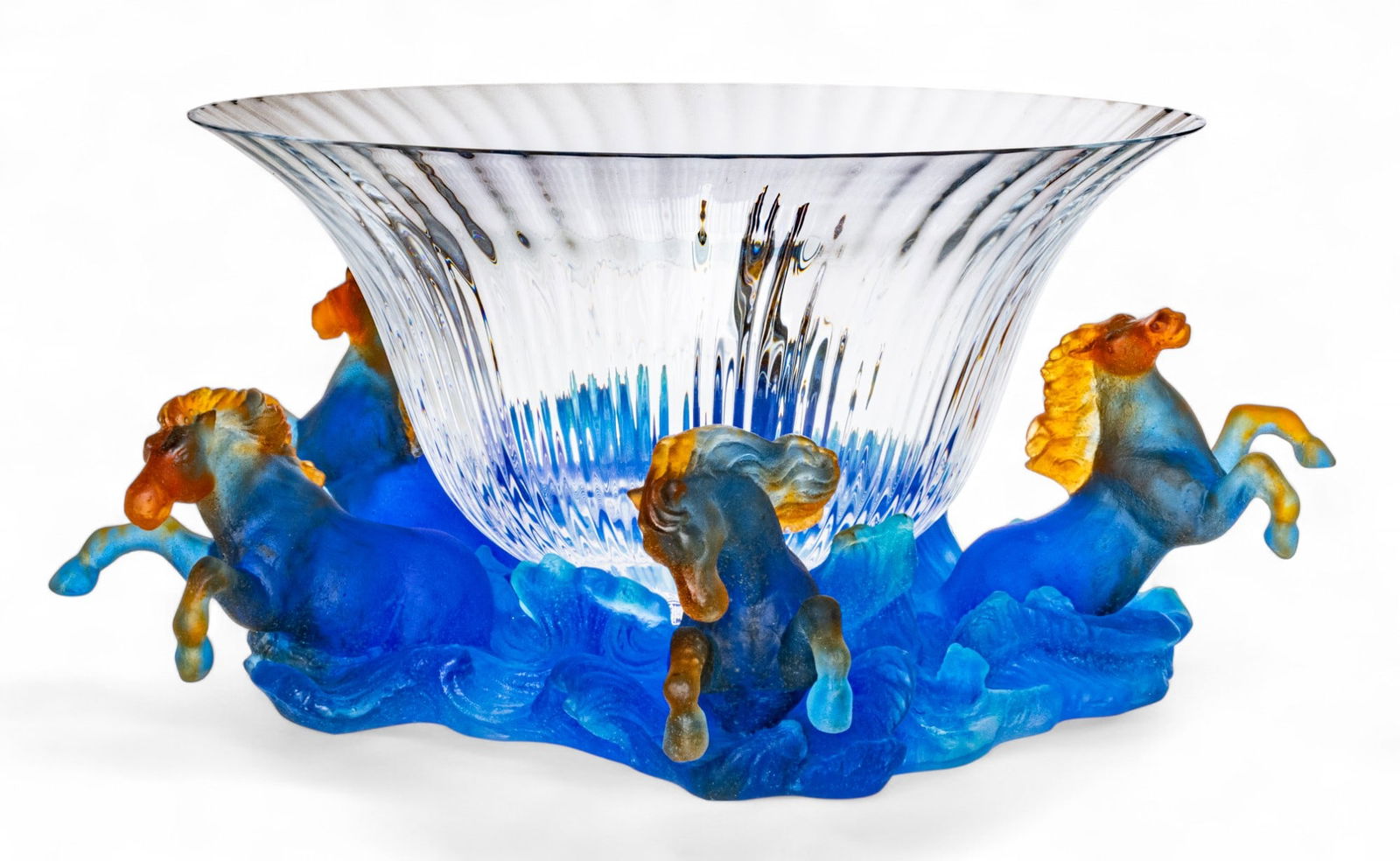 Scarce Signed Daum France Blue Crystal Dolphin With Original Box