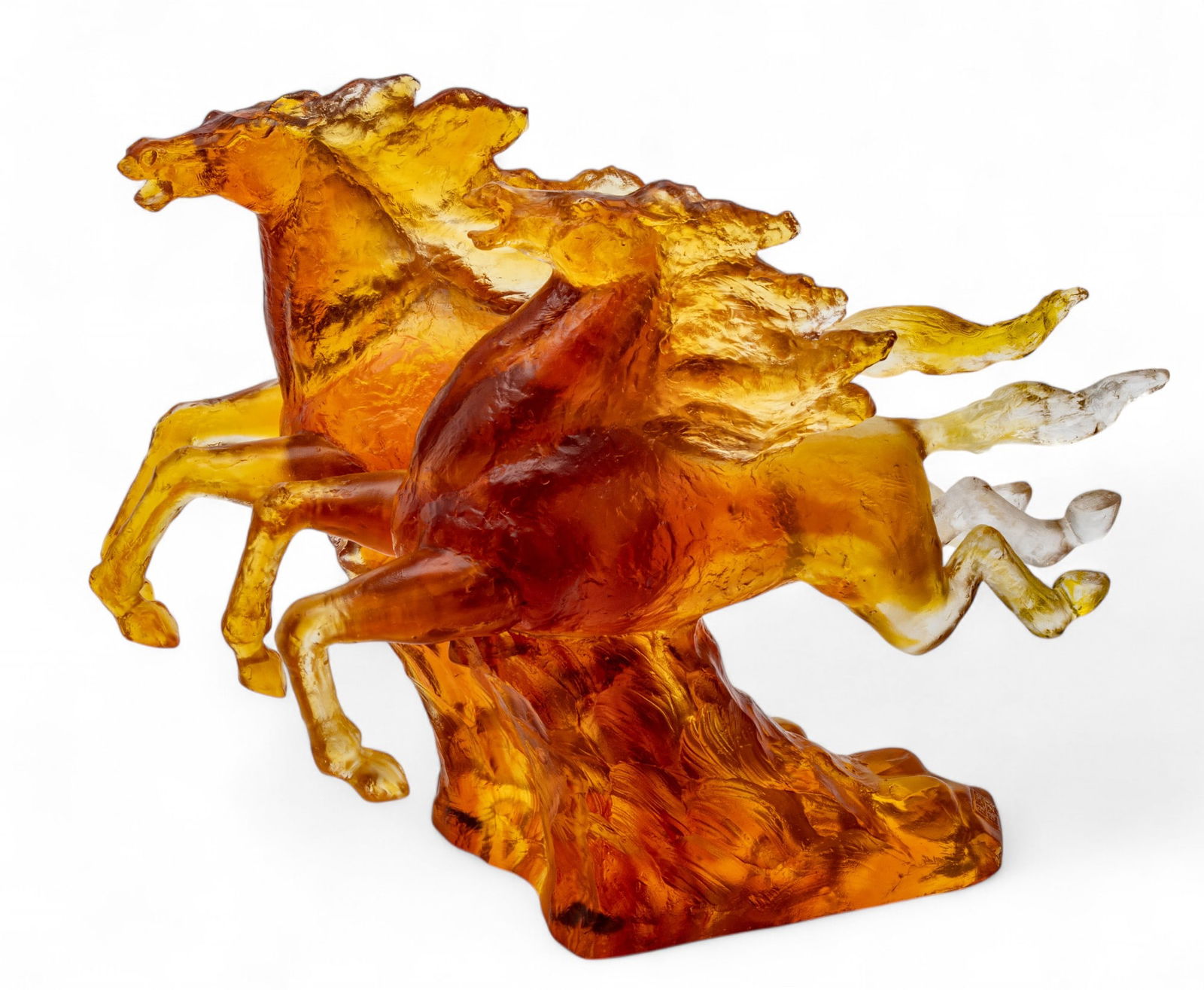 Liuli Gongfang (Taiwan) Pate-de-Verre Running Horses Sculpture, 2002 H 10" W 12" Depth 6.8" (1 of 7)