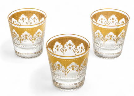 Baccarat (French, B. 1764) 'Gold Encrusted Prestige' Crystal Old Fashioneds H 4.8" Dia. 4.5" 6 PCS: Baccarat (French, B. 1764) 'Gold Encrusted Prestige' Crystal Old Fashioneds H 4.8" Dia. 4.5" 6 PCS Each piece adorned with gold embellishments on rims. Acid etched Baccarat branding on each pontil.&nb