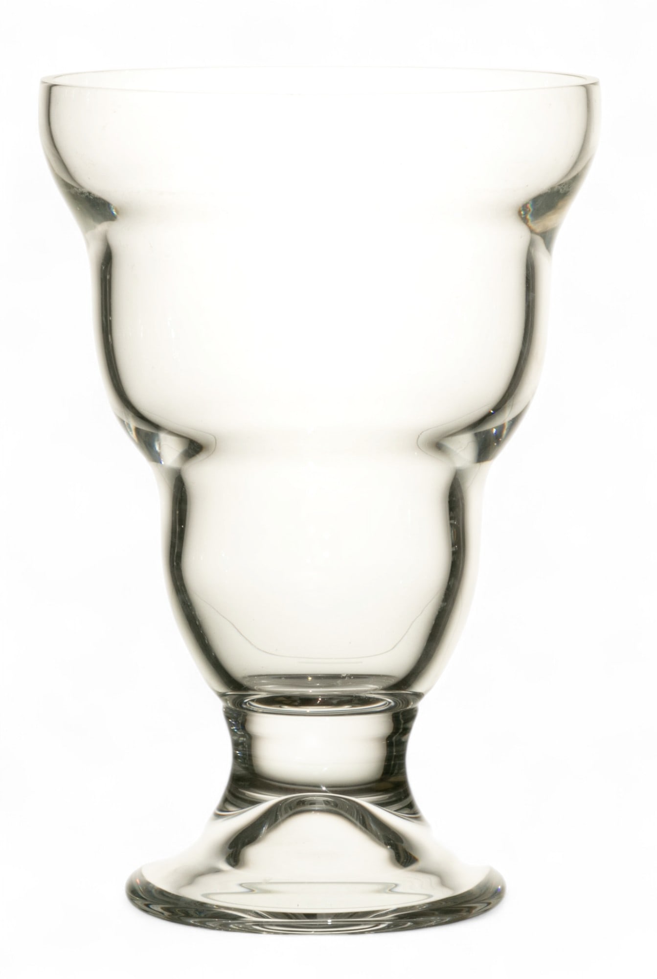 Steuben (American) Crystal Centerpiece Vase H 12.3" Dia. 8.3": Steuben (American) Crystal Centerpiece Vase H 12.3" Dia. 8.3" Etched Steuben signature on the underside. Footed vase with three stepped lobes. Provenance: From the Estate of Prominent Collector