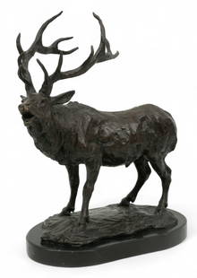 After Antoine-Louis Barye (French, 1796-1875) Bronze Sculpture 1900-1920, 'Stag' H 16" L 14": After Antoine-Louis Barye (French, 1796-1875) Bronze Sculpture 1900-1920, 'Stag' H 16" L 14" Height does not include marble base. Signed Barye. Dark brown patina. Dimensions: 1 PC x H 16" L 14"