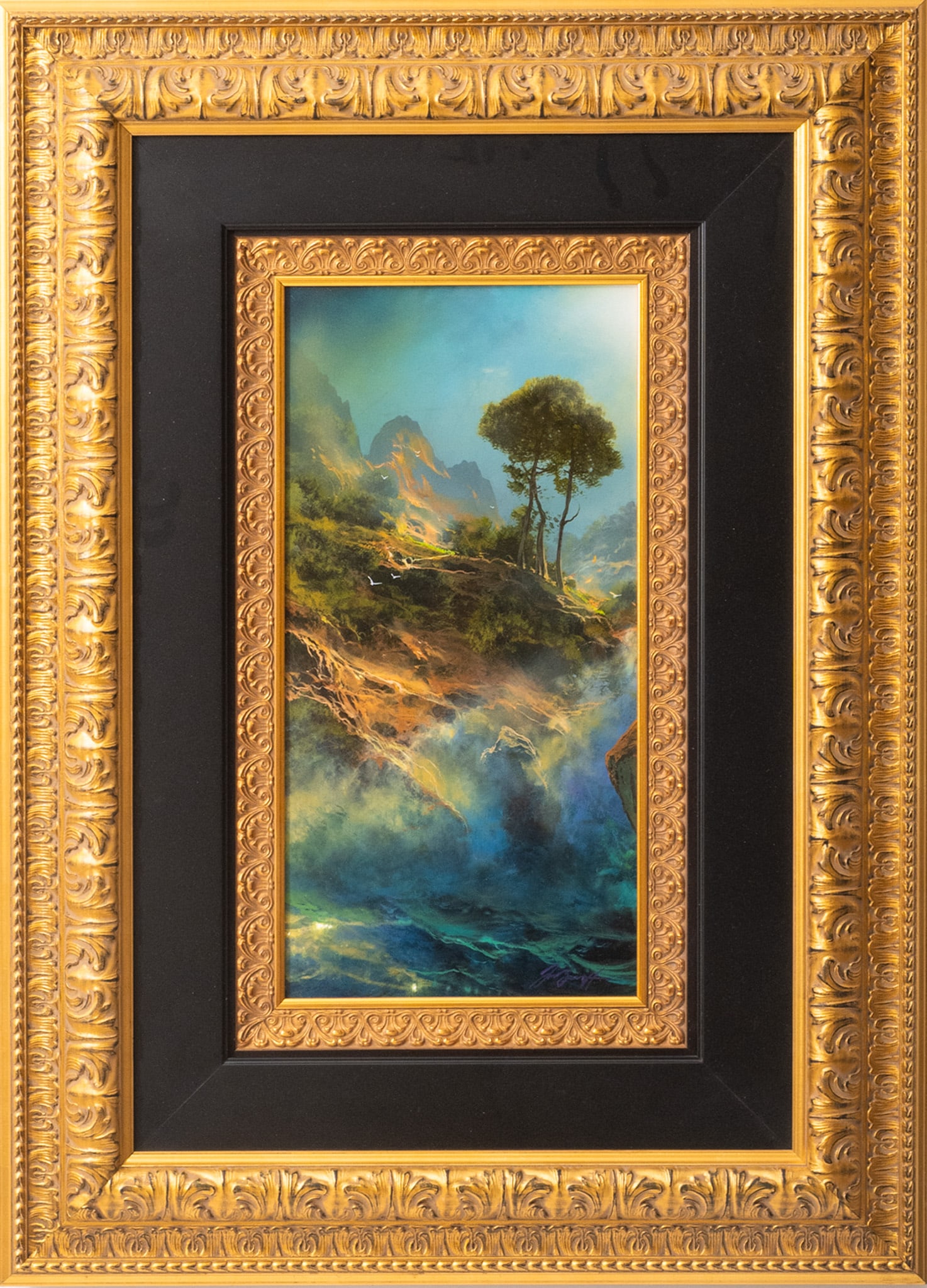 Dale Terbush (American, B. 1948) Acrylic on Masonite 'When Your Heart Sings to the Sea' H 20" W 10": Dale Terbush (American, B. 1948) Acrylic on Masonite 'When Your Heart Sings to the Sea' H 20" W 10" Signed lower right and signed/titled verso. Having a giltwood frame, H 35.5", W 25.5". Dimensions: 1