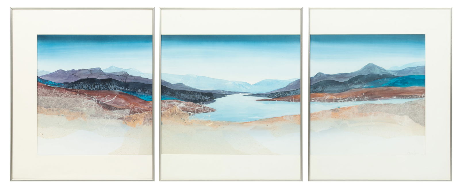 Harold E. Larsen (American, B. 1935) Triptych Watercolor And Collage on Paper 'High Lake' H 19.5" W (1 of 11)