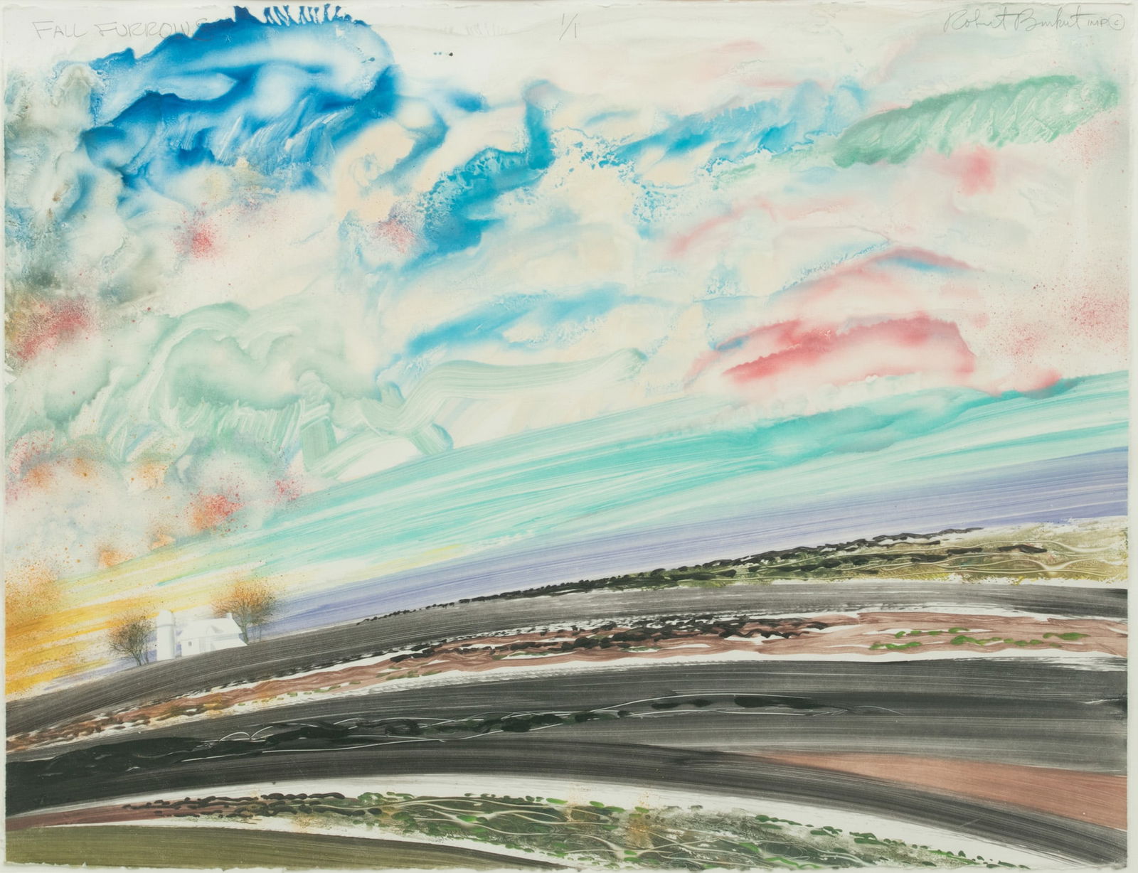 Robert Burkert (American, 1930-2019) Monoprint on Wove Paper, 'Fall Furrows' H 22.5" W 29.3": Robert Burkert (American, 1930-2019) Monoprint on Wove Paper, 'Fall Furrows' H 22.5" W 29.3" Pencil signed in the upper right, titled in the upper left with an edition of 1/1 in the upper center. Autu