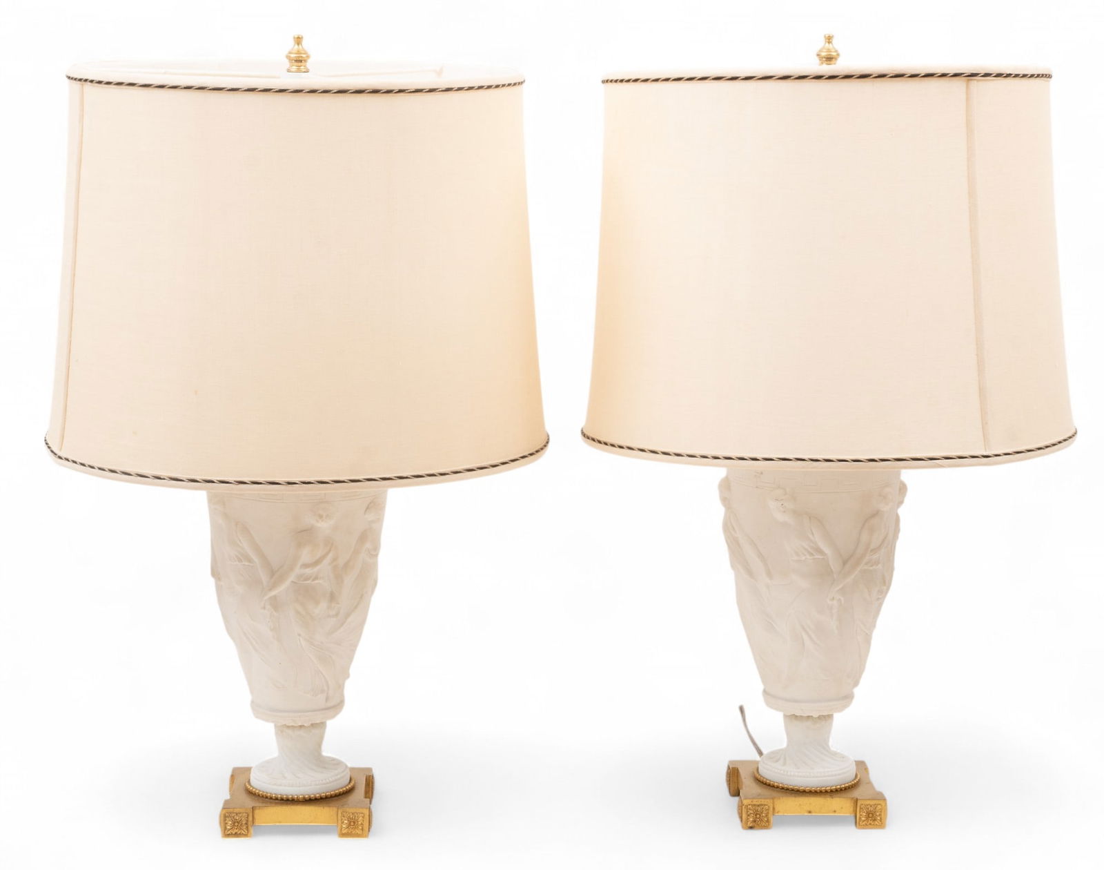 Grecian Style Bisque Porcelain Urn-form Table Lamps H 23" Dia. 5.5" 1 PAIR (1 of 4)