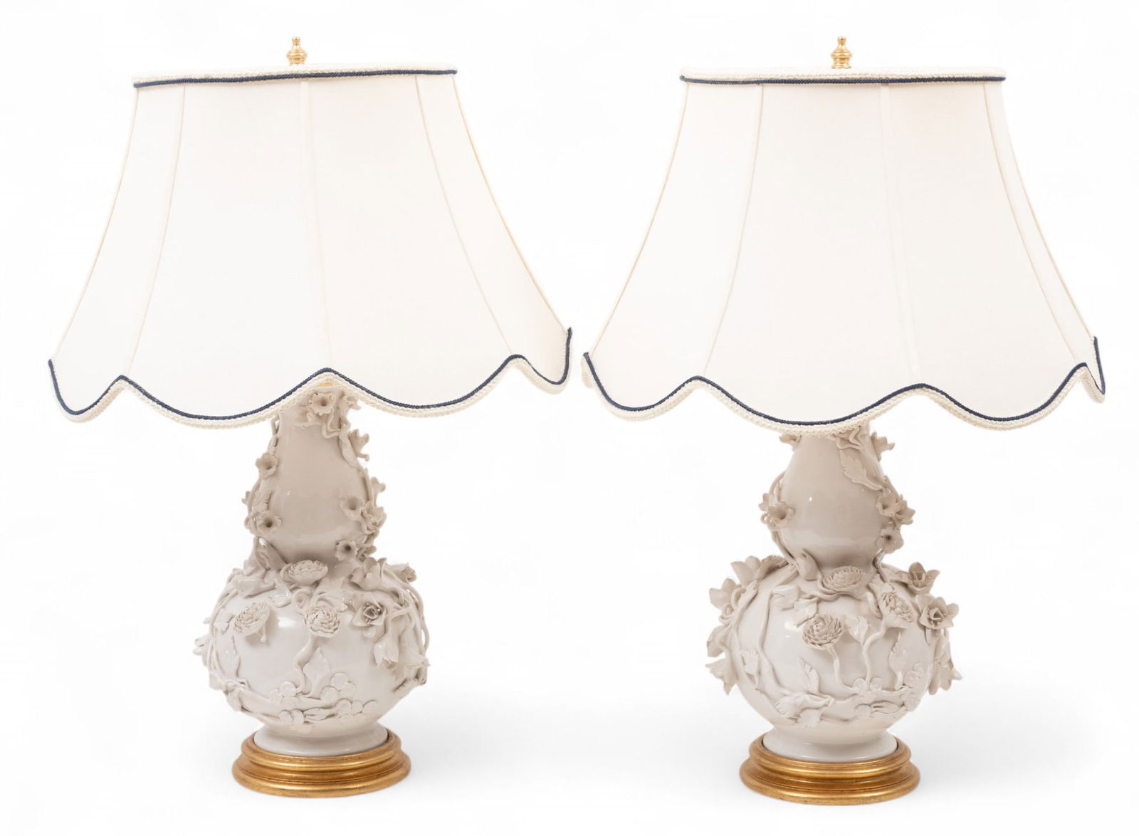 Chinese Blanc De Chine Porcelain Double Gourd Vases Mounted As Lamps H 12.5" Dia. 8" 1 PAIR (1 of 1)