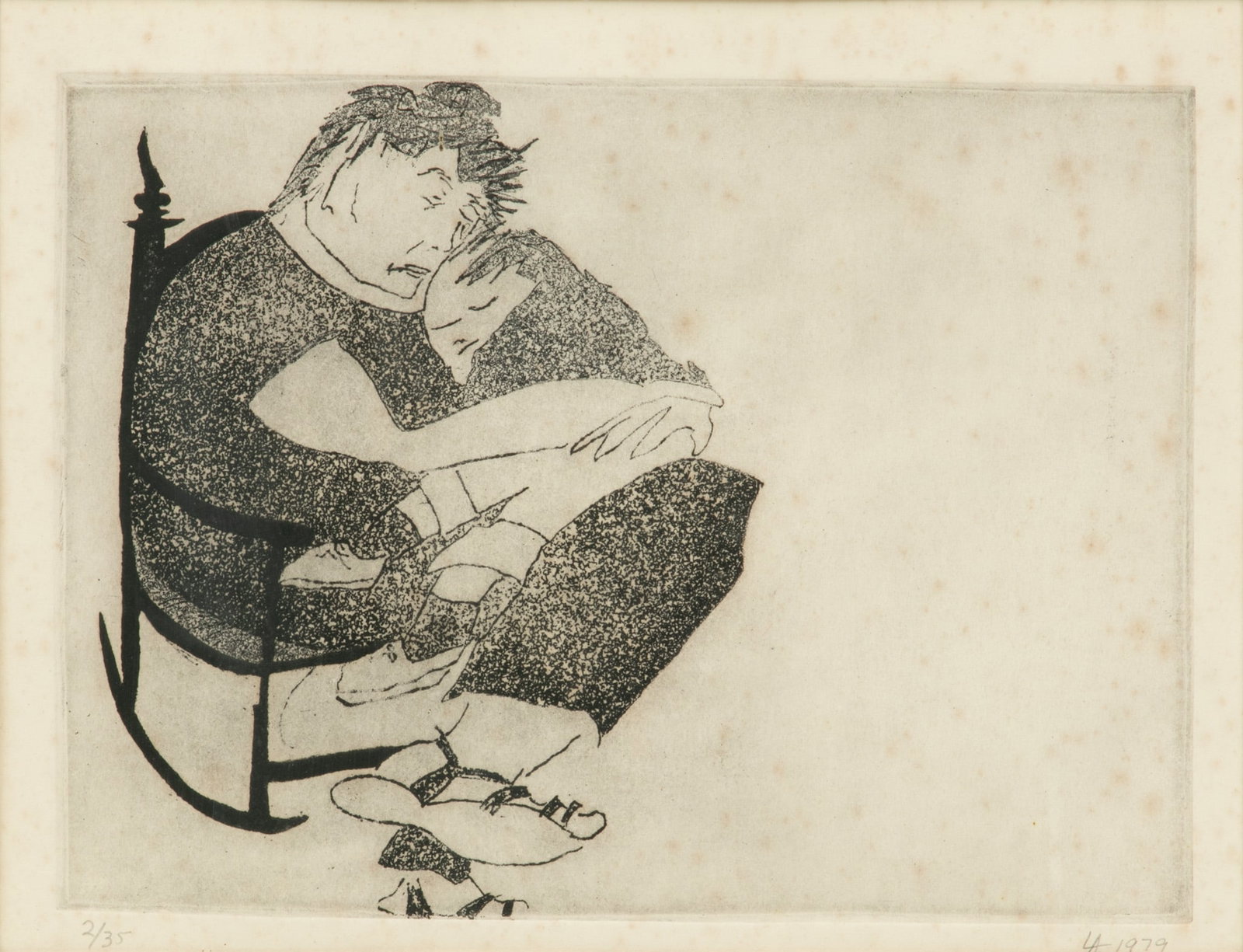 Woodcut on Paper, 1979, 'Mother And Child' H 8" W 11": Woodcut on Paper, 1979, 'Mother And Child' H 8" W 11" Monogrammed 'LA' and dated 1979 in the lower right margin. Edition 2/35 in the lower left. Woodcut on paper depicting a mother in a rocking chair 