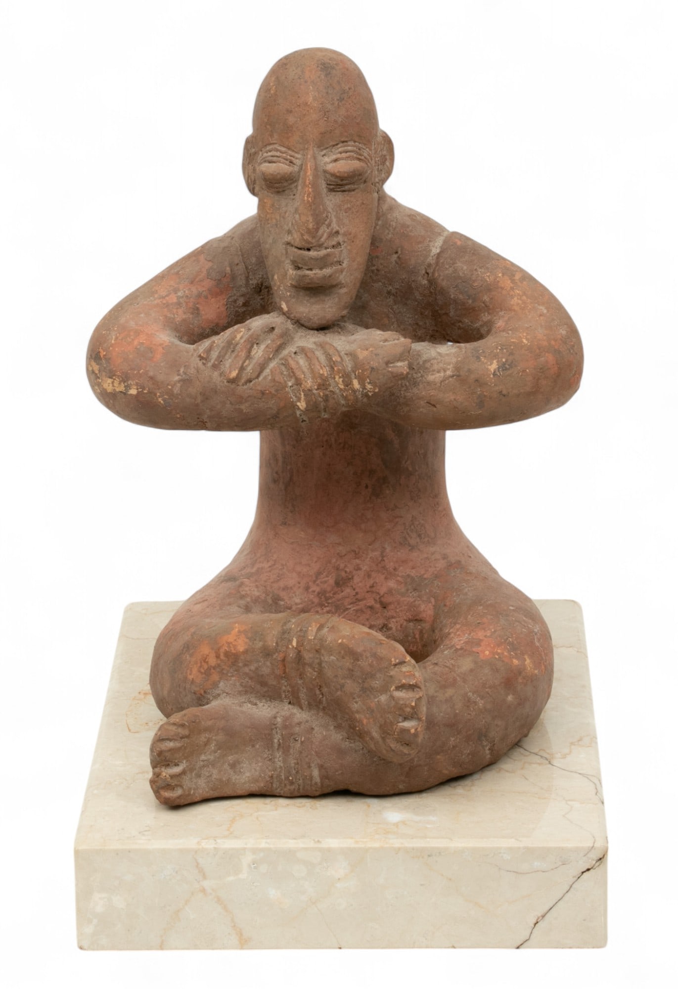 Mali, Djenne-Djenno Style Terra Cotta Seated Male Figure H 14" W 9.5" Depth 9" (1 of 4)