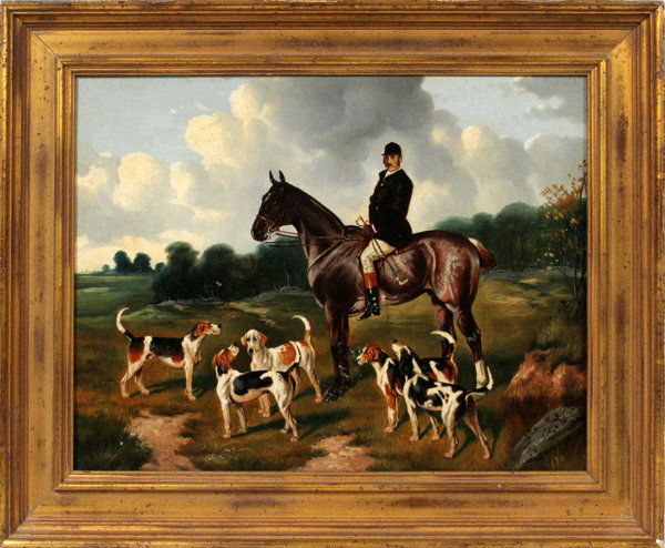 ALFRED WHEELER, BRITISH OIL ON PANEL: ALFRED WHEELER, BRITISH 1851 - 32 OIL ON PANEL 13' X 17" HUNT SCENE:Signed lower left : A. Wheeler. . From the collection of Charles Sreenan, of Grosse Pointe Park, secretary of Chamber of Commerce ci