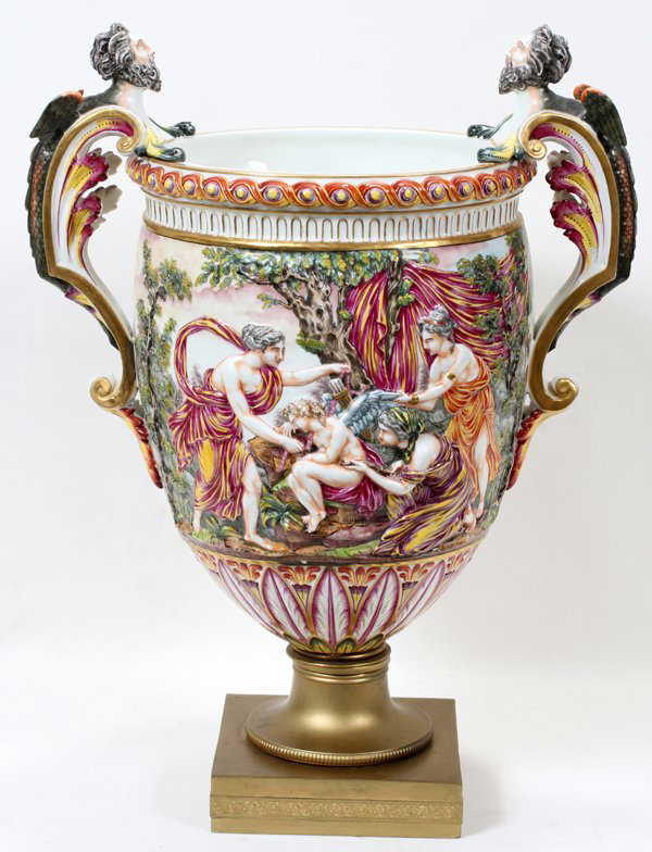 CAPO DI MONTE PORCELAIN URN, 19TH CENTURY