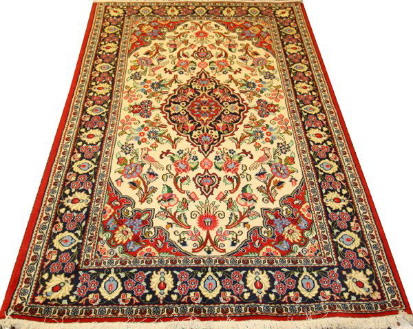 QUM PERSIAN RUG, 6' 8" X 4' 2": QUM PERSIAN RUG, 6' 8" X 4' 2":