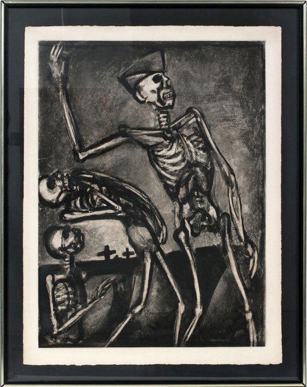 GEORGES ROUAULT, AQUATINT, 23" X 17 1/2" PLATE: GEORGES ROUAULT, AQUATINT, 23" X 17 1/2" PLATE, "DEBOUT LES MORTS":Unsigned; 25 1/2" x 19 3/4" paper; framed.