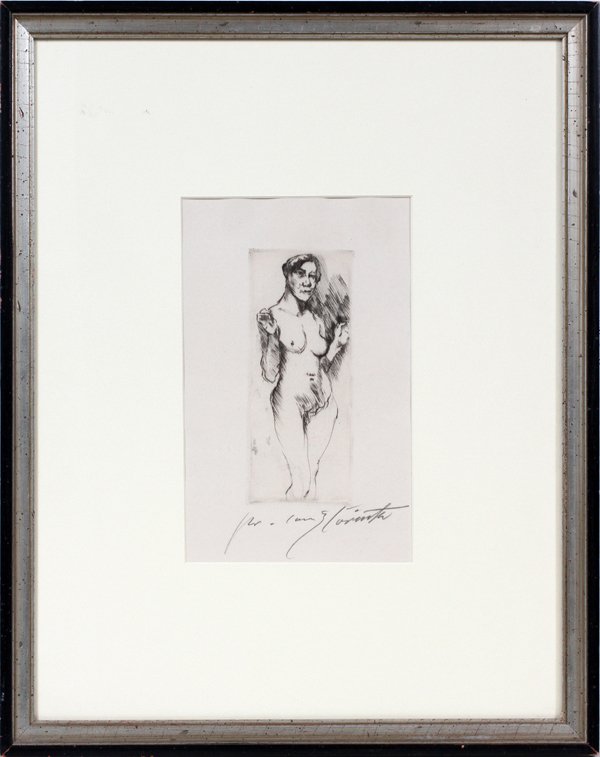 LOVIS CORINTH (GERMAN 1858-1925), DRYPOINT, 1916: LOVIS CORINTH (GERMAN 1858-1925), DRYPOINT, 1916, 7 1/4" X 3 1/8", "TWO STANDING NUDES":Pencil signed; framed. R.S. Johnson Fine Art, Chicago, #15994