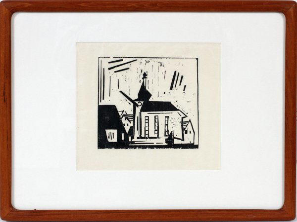 LYONEL FEININGER (AMERICAN 1871-1956) WOODCUT: LYONEL FEININGER (AMERICAN 1871-1956) WOODCUT, 5 1/4" X 5 3/4", "SÜSSENBORN", POSTHUMOUS EDITION:"Süssenborn" (Dorfkirche), pl.10 (from 10 Holzschnitte von Lyonel Feininger); framed.