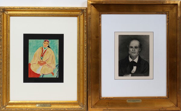 AFTER RENOIR & MATISSE, PRINTS IN GILT FRAMES: AFTER RENOIR & MATISSE, PRINTS IN GILT FRAMES, TWO, 9" X 7" (IMAGE), PORTRAITS:Including 1 image of Renoir's "Portrait du Pere de Renoir" and 1 image of Matisse's "Zora. La Robe jaune". Sizes are appr