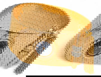 Ebel (French) 750 (18K) Yellow Gold Mesh Bracelet with Watch 112 g: Ebel (French) 750 (18K) Yellow Gold Mesh Bracelet with Watch 112 g Diamond enhanced clasp with tassel. Impressed 750 gold or 18K Provenance: Property from a Bloomfield Hills, MI private collec