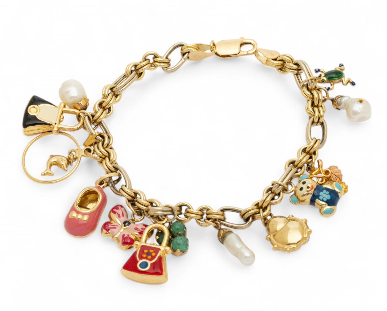 Italy 14K Yellow Gold Charm Bracelet , 13 Charms L 8" 22 g (1 of 5)