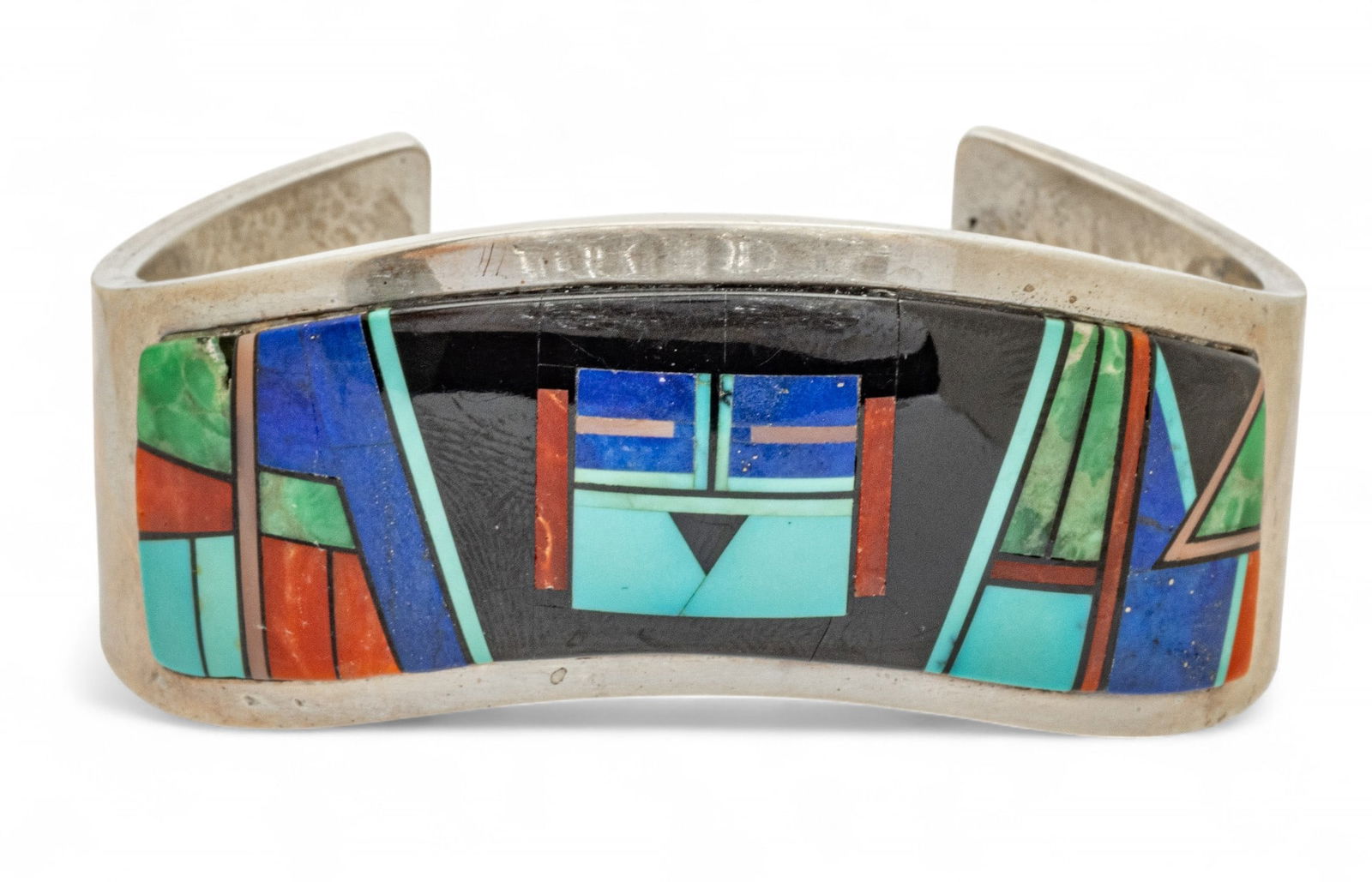 Tommy Jackson (Navajo) Coral, Turquoise, Lapis Sterling Silver Inlay Bracelet W 2.5" 63 g 1 PC (1 of 7)