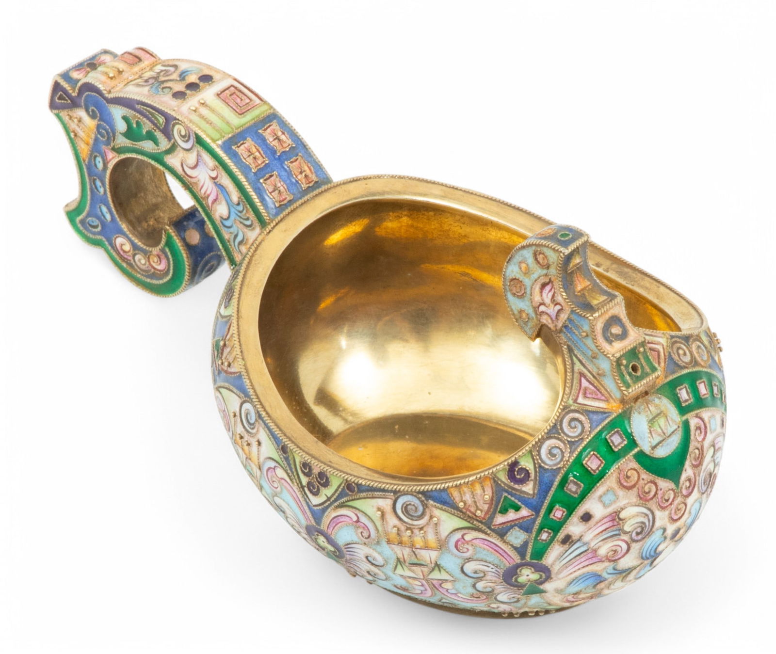 Russian Enameled Sterling Silver Kovsh, H 2" W 2.25" Depth 4" 3.18 t oz (1 of 6)