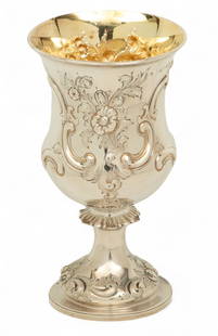 George RIchards & Edward Brown (London) Sterling Silver Goblet Vase, 1860, H 8.2" Dia. 4.7" 11 t oz: George RIchards & Edward Brown (London) Sterling Silver Goblet Vase, 1860, H 8.2" Dia. 4.7" 11 t oz 1 PC Makers GR and EB in a quatrefoil.&nbsp; Date letter e. George John Richards and Edward Charles
