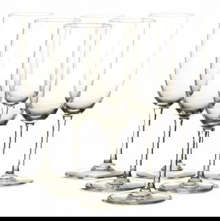 Baccarat (French, 1764) 'Perfection' Crystal Fluted Champagnes H 8.75" Dia. 2.75" 6 PCS: Baccarat (French, 1764) 'Perfection' Crystal Fluted Champagnes H 8.75" Dia. 2.75" 6 PCS Clear stems, bases, and bowls. Acid etched Baccarat branding on pontil. Provenance: From the Estate of Pr