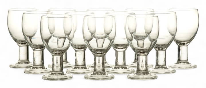 French Crystal Water Goblets H 7.25" Dia. 3.25" 12 PCS: French Crystal Water Goblets H 7.25" Dia. 3.25" 12 PCS Clear stems, bases, and bowls. Each pontil having molded "France" mark. Provenance: From the Estate of Prominent Collectors, Irving and Au