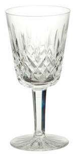 Waterford (Irish) 'Lismore' Crystal Water Goblets, H 7" Dia. 3.25" 10 PCS: Waterford (Irish) 'Lismore' Crystal Water Goblets, H 7" Dia. 3.25" 10 PCS The glasses with vertical and cross hatched cuts to the bowls on faceted stems. Each bearing signature branding acid etched to