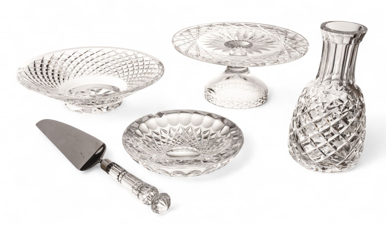 Waterford (Irish) Crystal Diamond Cut Bowl, Cake Stand, Water Bottle, Ashtray, Server 5 PCS (1 of 5)