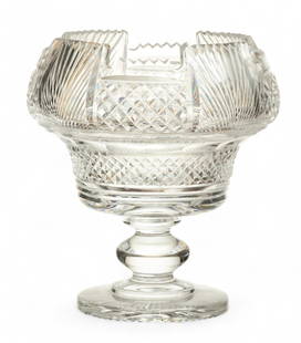 Waterford (Irish) Crystal Compote - Centerpiece 1950, H 9.5" Dia. 8" 1 PC: Waterford (Irish) Crystal Compote - Centerpiece 1950, H 9.5" Dia. 8" 1 PC Genuine Irish very deep hand cut in fan and diamond pattern. Unusual bulbous shape with inverted rim. Beautiful vintage cut. H
