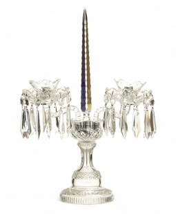 Waterford (Irish) Crystal , 2 Light Candelabras with Spire H 17" 1 PC: Waterford (Irish) Crystal , 2 Light Candelabras with Spire H 17" 1 PC Two arms with crystal prisms. Tall crystal center spire . Large Double-Arm Candelabra Candle holder Vintage Ireland. Pre-owned, Pr