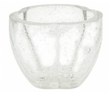Modern Silver Gilt Glass Trefoil Form Bowl, 20th C., H 5.25" W 7" Depth 6.75": Modern Silver Gilt Glass Trefoil Form Bowl, 20th C., H 5.25" W 7" Depth 6.75" The trefoil form bowl having silver gilt encased in colorless glass. Unsigned. Circa 20th century, probably circa 1960. Pr
