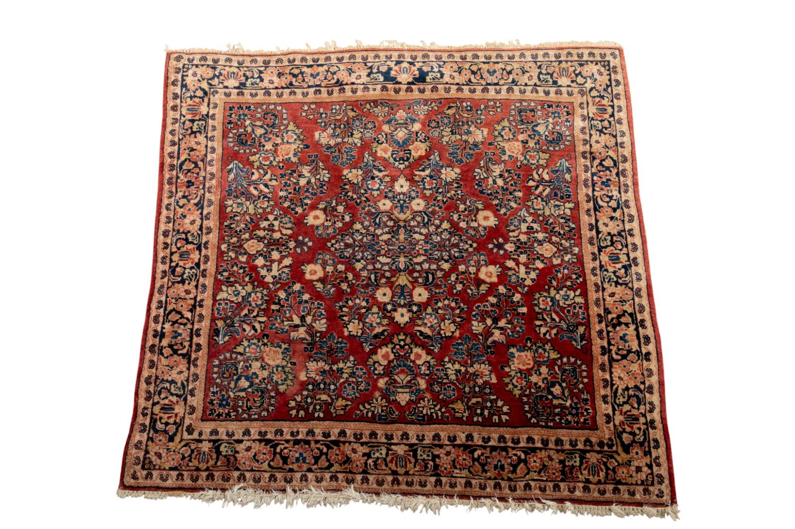 Sarouk (Persia) Hand Woven Wool 1940, W 4' L 4': Sarouk (Persia) Hand Woven Wool 1940, W 4' L 4' Red ground. Traditional floral motif. Deep pile. Edges are good. Very finely woven. jw Provenance: Property of a Bloomfield Hills, MI private collector