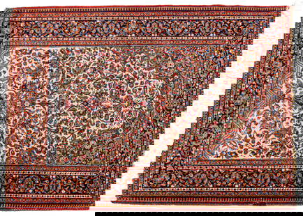 Keshan (Persian) Hand Woven Wool Oriental Prayer Carpet 1920, W 42" L 57": Keshan (Persian) Hand Woven Wool Oriental Prayer Carpet 1920, W 42" L 57" Ivory color closed field. Very finely woven. Low nap. Attractive quality carpet.&nbsp; Dimensions: 1 PC W 42" L 57"