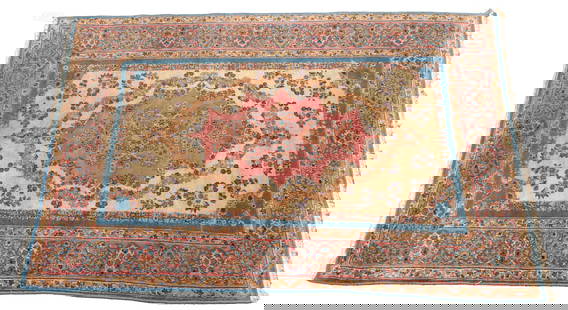 Persian Kerman Hand Woven Wool Rug 1970, W 5' L 7' 9": Persian Kerman Hand Woven Wool Rug 1970, W 5' L 7' 9" Central floral sprays on a pink ground within a closed field of conforming floral garlands and floral sprays. Floral borders. Provenance: C