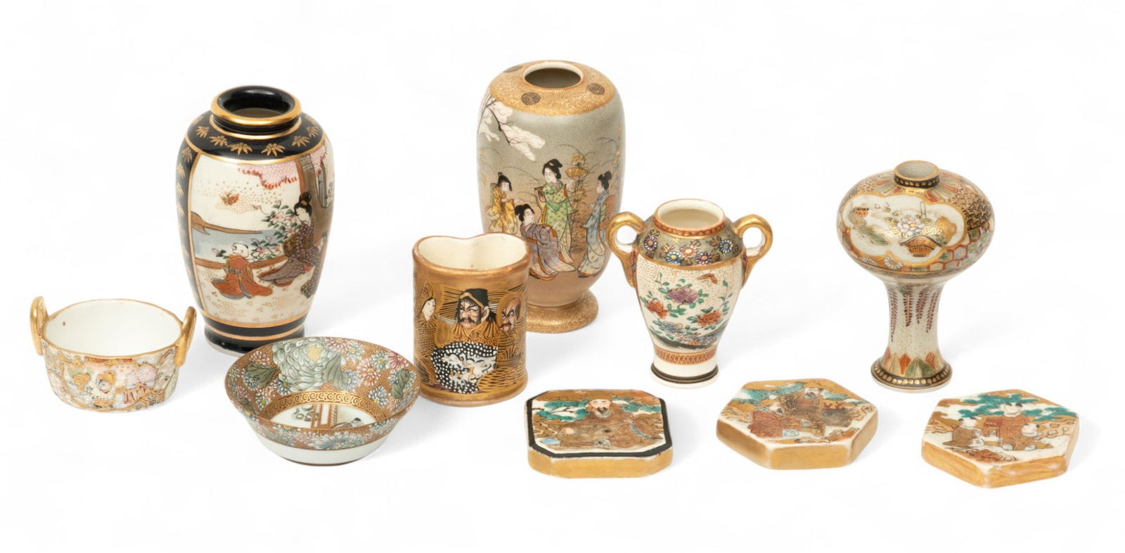 Japanese Satsuma Pottery Cabinet Piece Grouping, Ca. 20th C., 10 PCS (1 of 8)