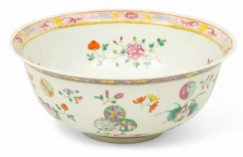 Chinese Export Porcelain Bowl Early 19th C., 'Garden Flowers', H 4.25" Dia. 10": Chinese Export Porcelain Bowl Early 19th C., 'Garden Flowers', H 4.25" Dia. 10" Hand painted scene of garden flowers from a vase with raised enamel accents.&nbsp; Provenance:  Property from the collec