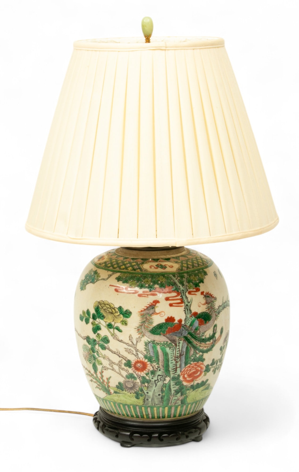 Chinese Famille Vert Porcelain Ginger Jar Now Mounted As a Lamp 1880, H 11.5" Dia. 10.5" (1 of 6)