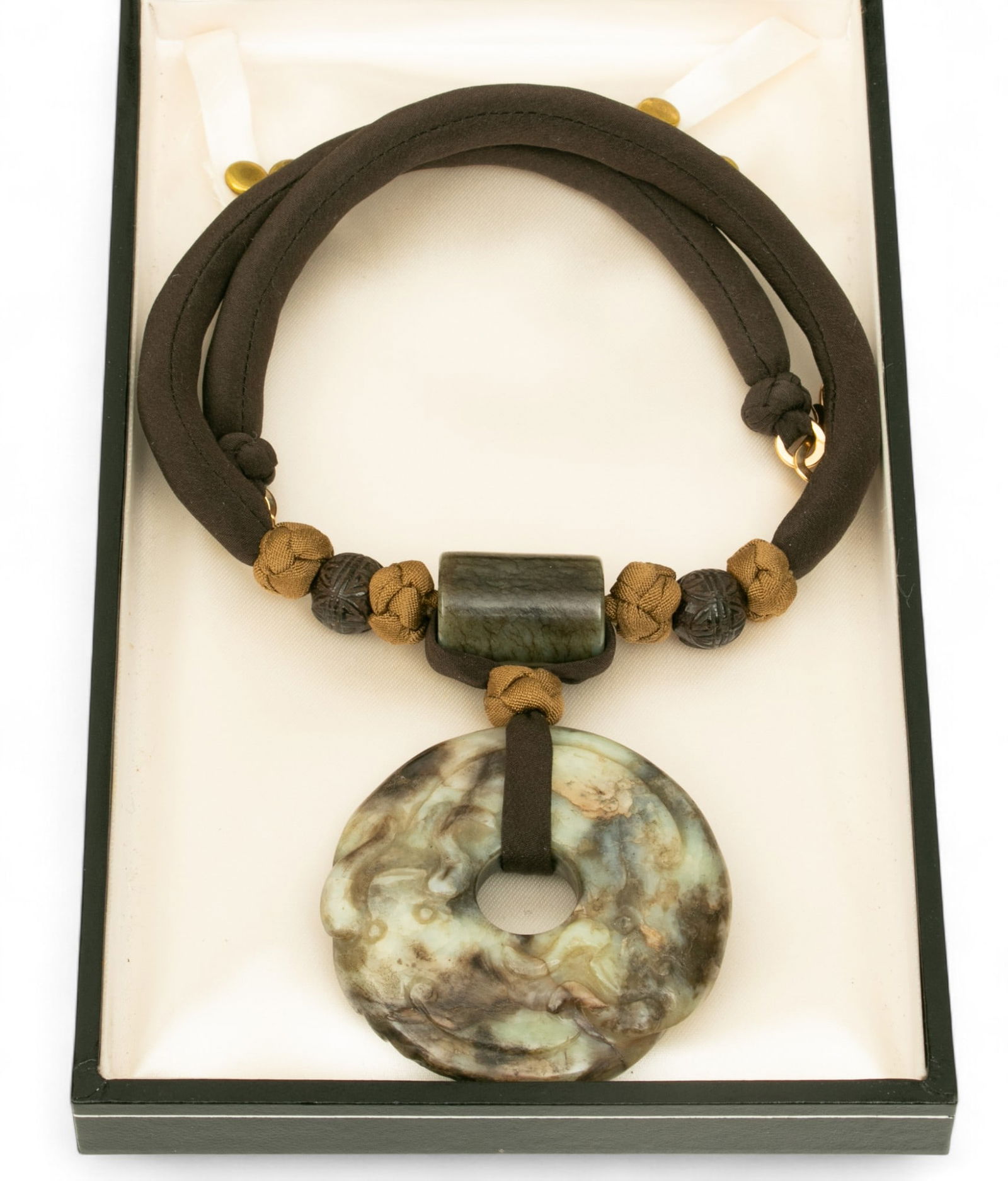 Pat Tseng (Chinese American, B. 1939) Jade And Silk Cord Necklace H 2.75" 125 g (1 of 4)