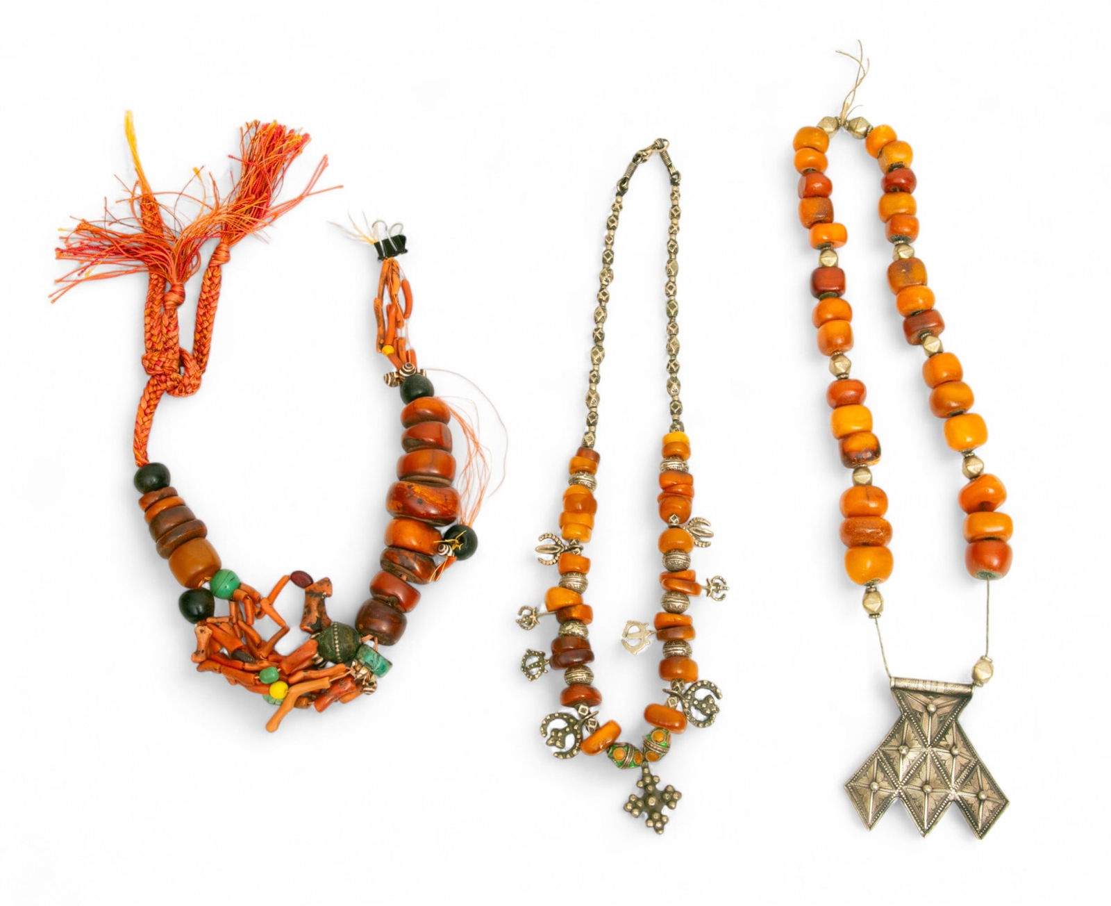 Tribal Amber Beaded Necklaces H 10" W 5" L 2" 3 PCS (1 of 4)