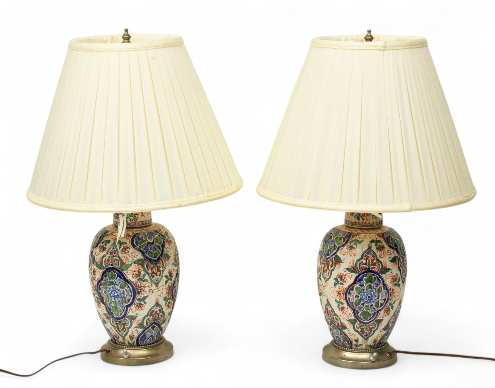 Delftware Pottery Covered Jars Mounted As Table Lamps, 19th C., H 11" Dia. 7" 1 PAIR (1 of 6)