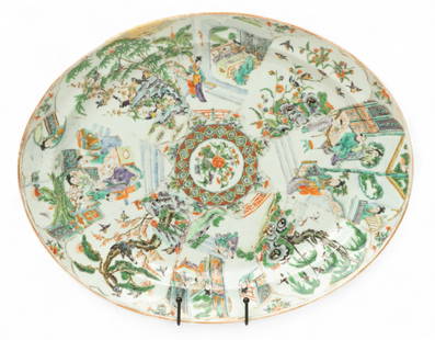 Chinese Export Rose Medallion Oval Platter W 15" L 18.5": Chinese Export Rose Medallion Oval Platter W 15" L 18.5" Hand painted scene of Chinese domestic life. Provenance:  The Beardslee Family Estate, Grosse Ponte Farms, MI Dimensions: 1 PC W 15" L 18.5"