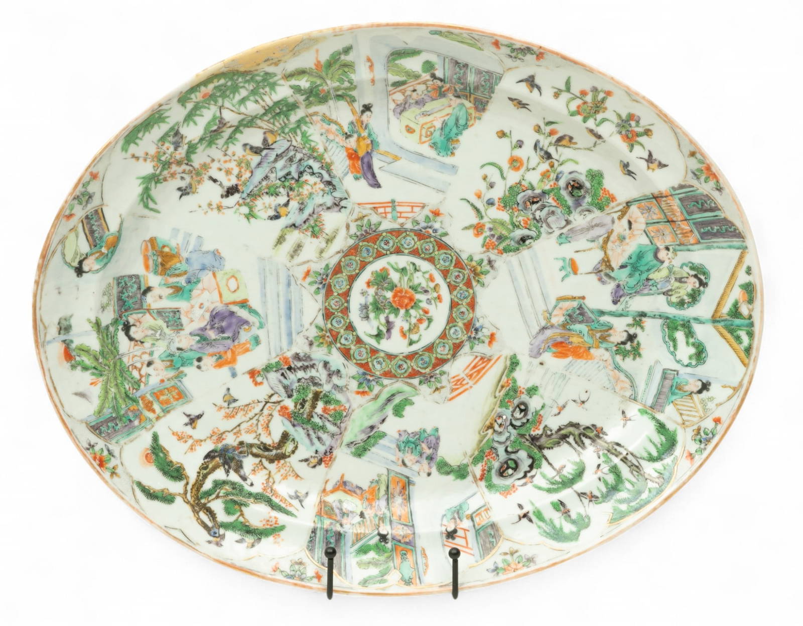 Chinese Export Rose Medallion Oval Platter W 15\" L 18.5\"