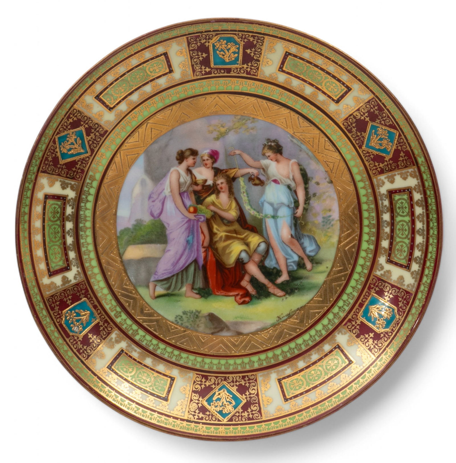Royal Vienna (Austrian) Porcelain Hand Painted Plate 'Kaufman', H 1.5" Dia. 9.75" (1 of 5)